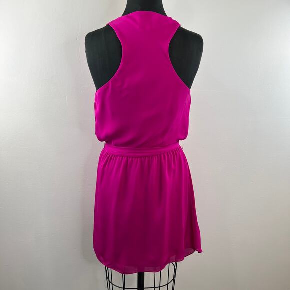 Haute Hippie Fuschia Pink 100% Silk Sleeveless Cowl Neck Tie Waist Dress Size S - Picture 2 of 9